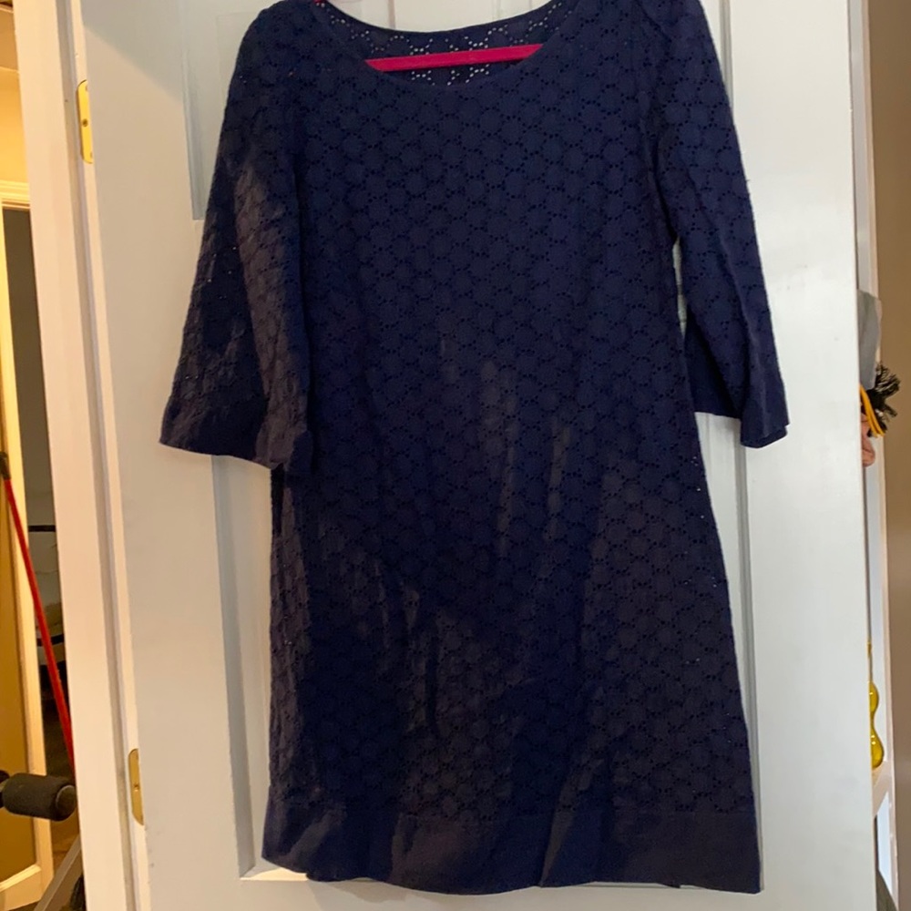Navy Eyelet Cotton Dress by Laundry by Design, 12